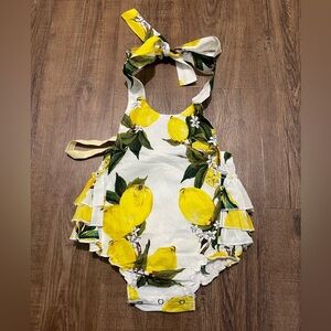 Lemon Print Baby Romper and Headband- 12-18 months NWT